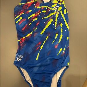 Adult L GK Simone Biles gymnastics leotard - Blue/pink/flourescent green